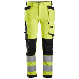 AllroundWork, Pantalon en tissu extensible avec poches holster, haute visibilité, Classe 2