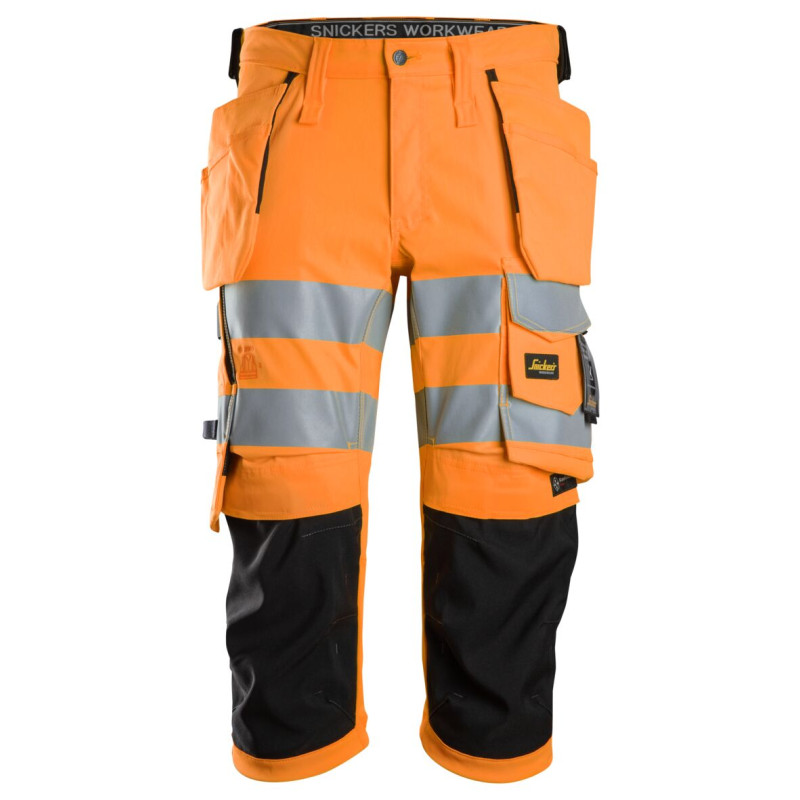 Vêtement de travail Pantacourt en tissu extensible avec poches holster haute visibilité, Classe 1/2 personnalisable
