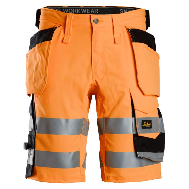 Vêtement de travail Short en tissu extensible avec poches holster haute visibilité, Classe 1 personnalisable