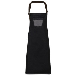 Division Waxed Look Denim Bib Tablier With Faux Leather