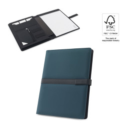 SANDERSON FOLDER. Chemise A4 en PU (50% recyclé) avec fermeture magnétique et bloc-notes avec pages lignées
