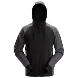 Sweat-shirt à capuche bicolore demi-zippé