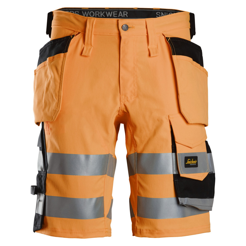 Vêtement de travail Short en tissu extensible avec poches holster haute visibilité, Classe 1 personnalisable