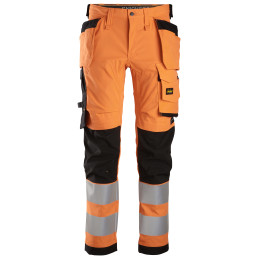 AllroundWork, Pantalon en tissu extensible avec poches holster, haute visibilité, Classe 2