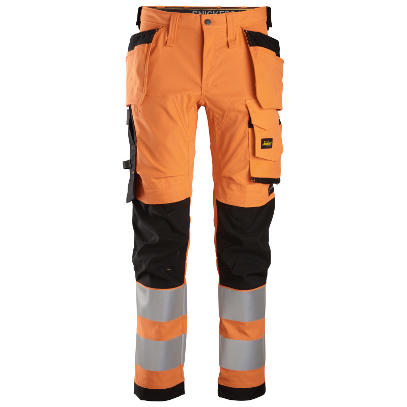 Vêtement de travail AllroundWork, Pantalon en tissu extensible avec poches holster, haute visibilité, Classe 2 personnalisable