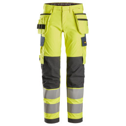 ProtecWork, Pantalon de travail extensible avec poches holster haute visibilité, Classe 2