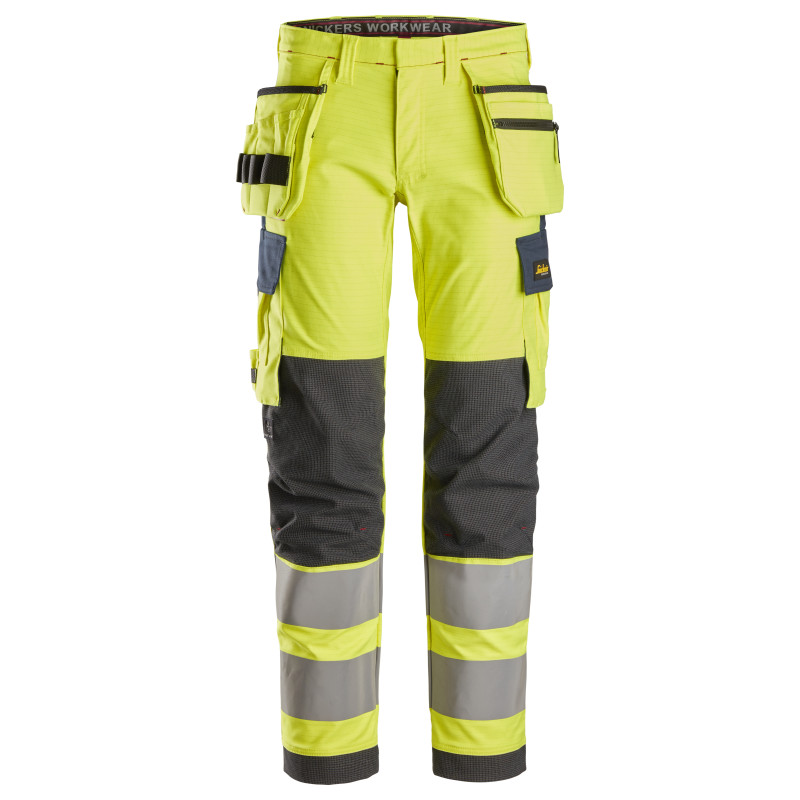 Vêtement de travail ProtecWork, Pantalon de travail extensible avec poches holster haute visibilité, Classe 2 personnalisable