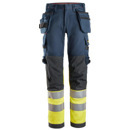 ProtecWork, Pantalon de travail en tissu extensible avec poches holsters, haute visibilité, Classe 1