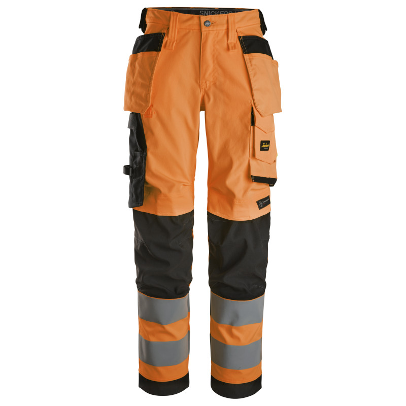 Vêtement de travail Pantalon en tissu extensible pour femme avec poches holster haute visibilité, Classe 2 personnalisable