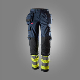 ProtecWork, Pantalon en tissu extensible pour femmes avec poches holsters, haute visibilité Classe 1