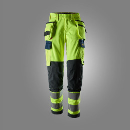 ProtecWork, Pantalon en tissu extensible pour femmes avec poches holsters, haute visibilité Classe 2